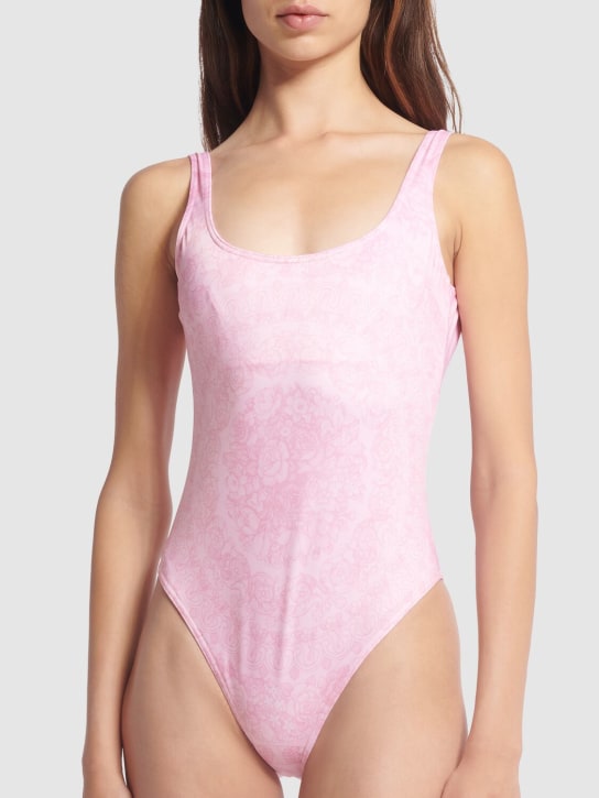 Versace: Barocco print Lycra one-piece swimsuit - Pink - women_1 | Luisa Via Roma