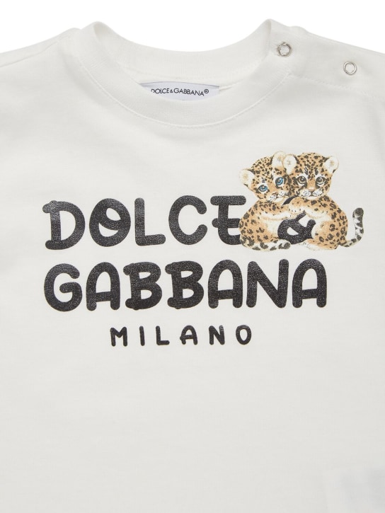 Dolce&Gabbana: Logo棉质平纹针织T恤 - 白色 - kids-girls_1 | Luisa Via Roma