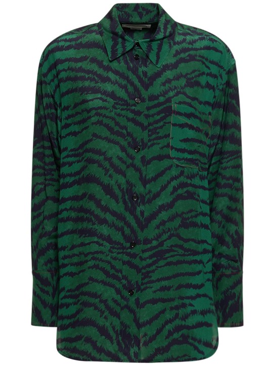 Victoria Beckham: Camisa de pijama de seda estampada - Verde/Multi - women_0 | Luisa Via Roma