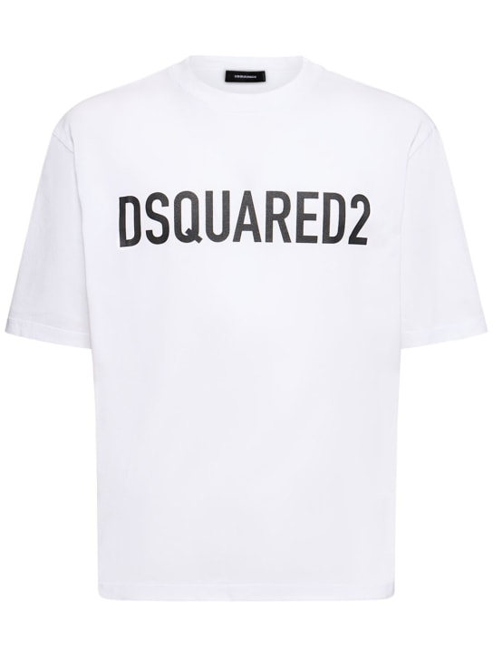 Dsquared2: T-shirt loose fit in cotone con stampa - Bianco - men_0 | Luisa Via Roma