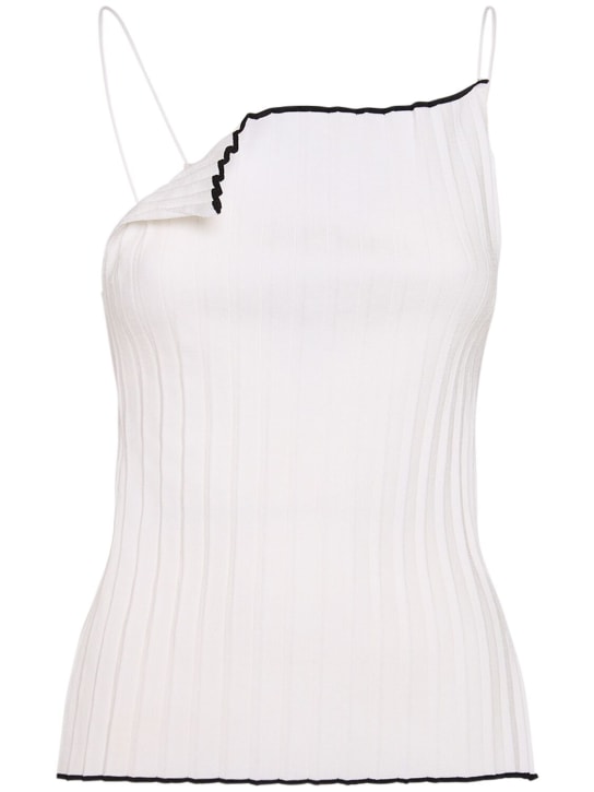 Jacquemus: Le Haut Maille Plissé knit top - White/Black - women_0 | Luisa Via Roma