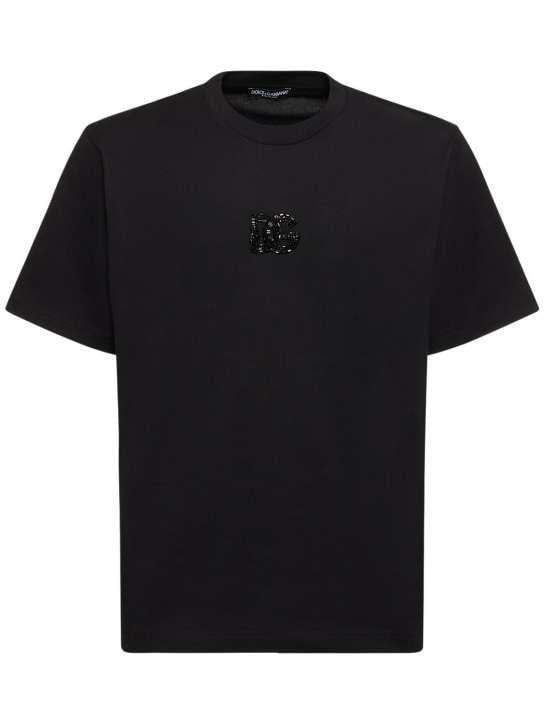 Dolce&Gabbana: T-shirt en jersey de coton à logo - Noir - men_0 | Luisa Via Roma