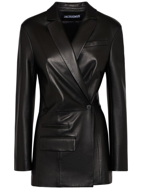 Jacquemus: La Veste Tibau Cuir leather jacket - Black - women_0 | Luisa Via Roma