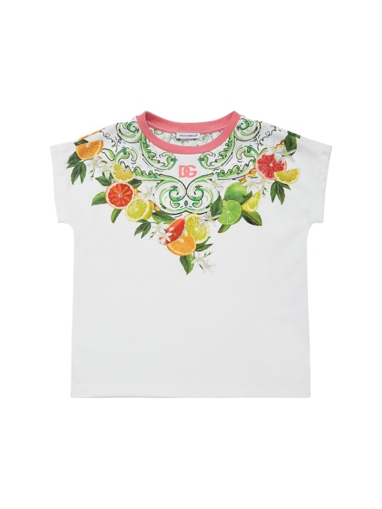 Dolce&Gabbana: 水果印花棉质T恤 - 白色 - kids-girls_0 | Luisa Via Roma