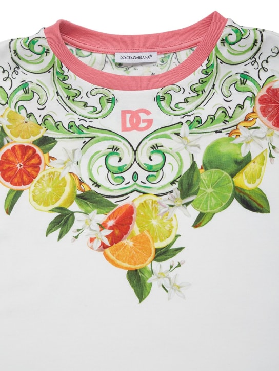 Dolce&Gabbana: Fruit printed cotton t-shirt - Beyaz - kids-girls_1 | Luisa Via Roma