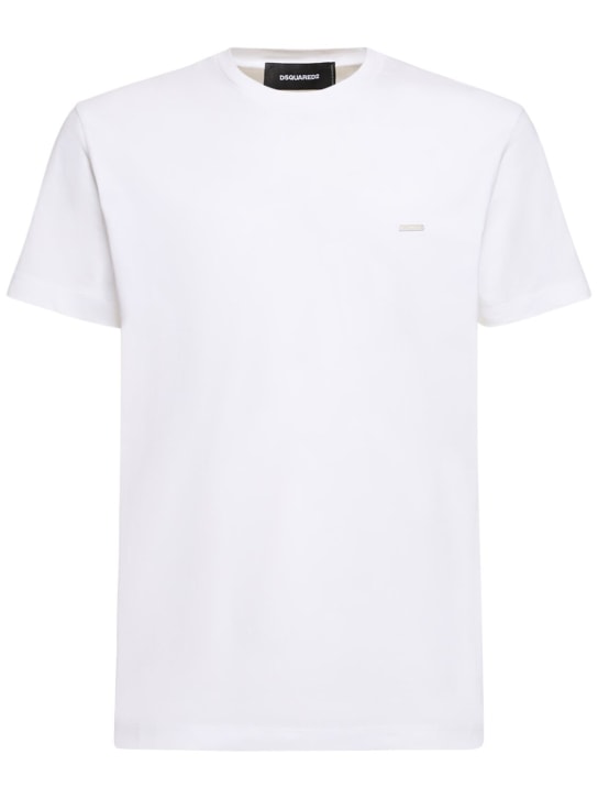 Dsquared2: Logo cotton jersey t-shirt - Beyaz - men_0 | Luisa Via Roma