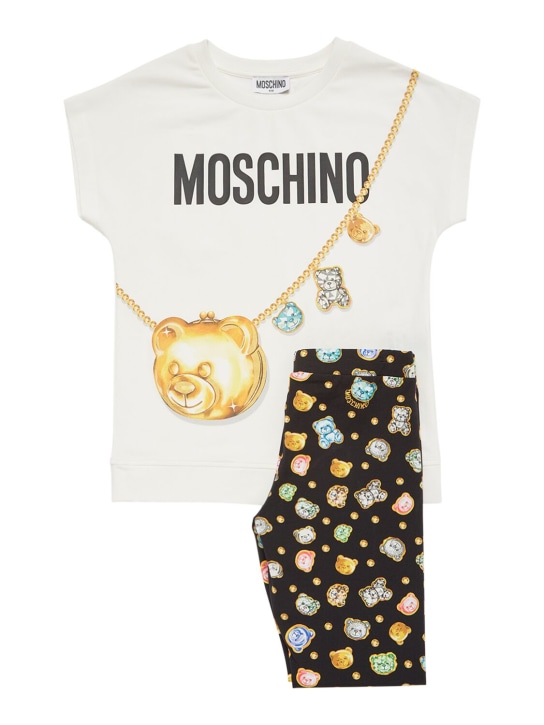 Moschino: 코튼 저지 티셔츠 & 레깅스 - 화이트/블랙 - kids-girls_0 | Luisa Via Roma