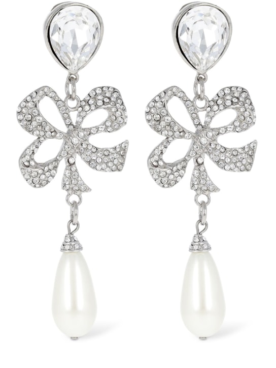 Alessandra Rich: Crystal bow & faux pearl earrings - Crystal/White - women_0 | Luisa Via Roma
