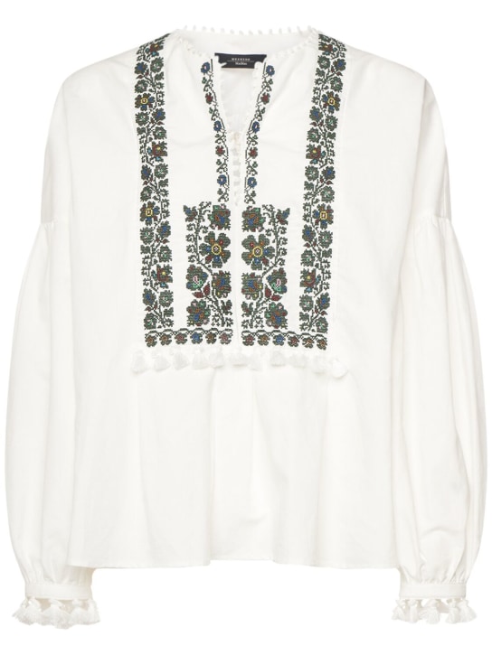 Weekend Max Mara: Camisa de lino y algodón bordada - Blanco/Verde - women_0 | Luisa Via Roma