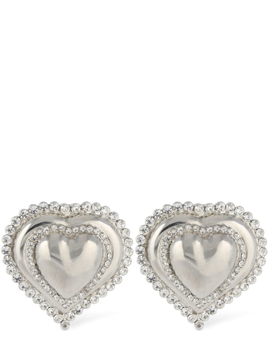 Alessandra Rich: Heart stud earrings - Gümüş - women_0 | Luisa Via Roma