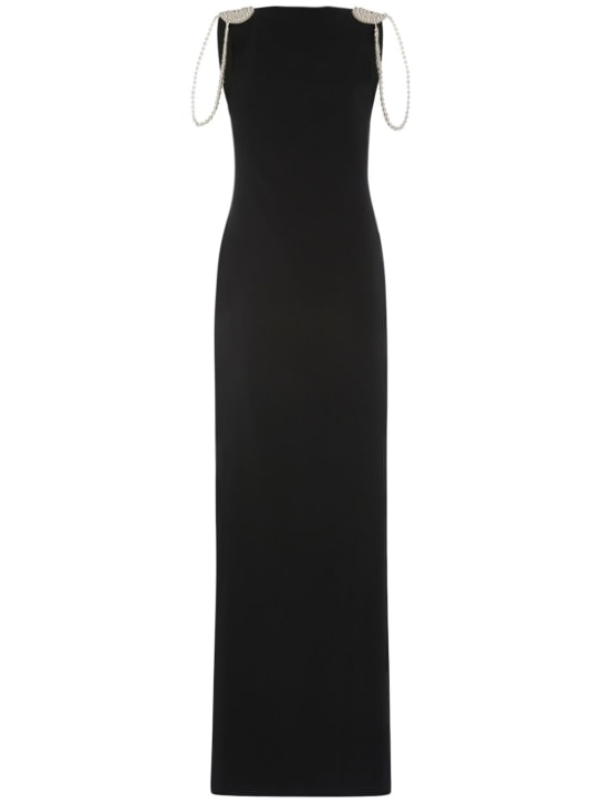 Dsquared2: Embellished satin open back long dress - Siyah - women_0 | Luisa Via Roma