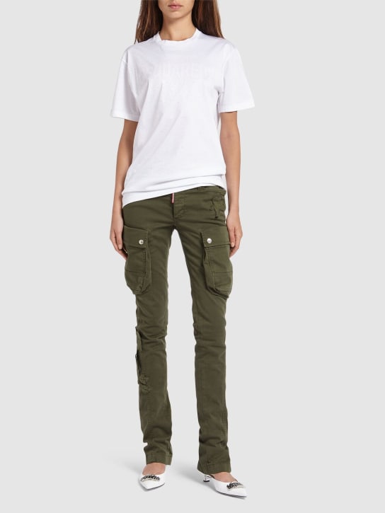 Dsquared2: Embroidered cotton cargo straight pants - Military Green - women_1 | Luisa Via Roma