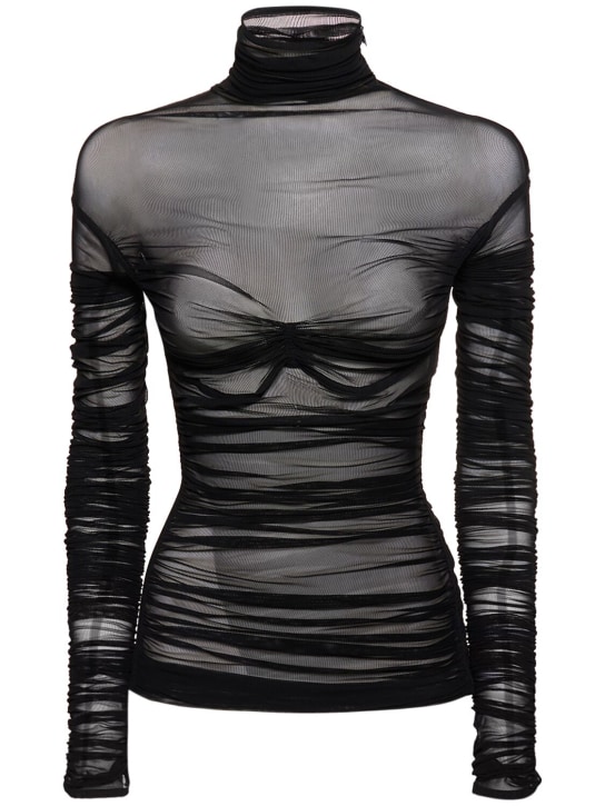 MUGLER: 网眼���袖高领上衣 - 黑色 - women_0 | Luisa Via Roma