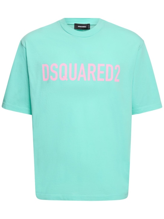 Dsquared2: T-shirt loose en coton imprimé - Vert Pâle - men_0 | Luisa Via Roma