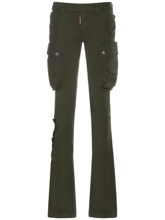 Dsquared2: Pantalon cargo droit en coton brodé - Vert Militaire - women_0 | Luisa Via Roma
