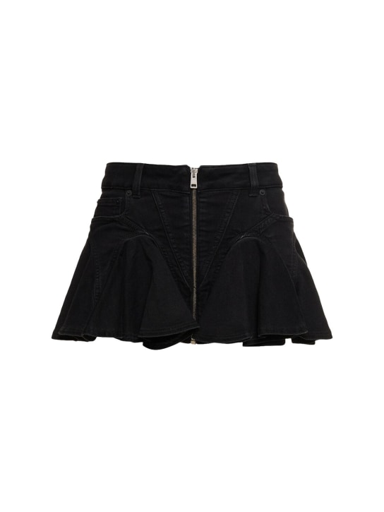 MUGLER: Ruffled cotton denim mini skirt - Siyah - women_0 | Luisa Via Roma