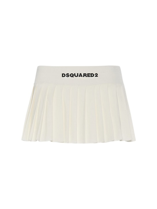 Dsquared2: Viscose knit logo pleated mini skirt - White - women_0 | Luisa Via Roma