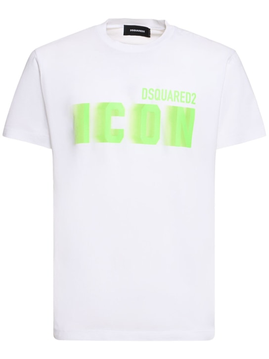 Dsquared2: T-shirt en coton imprimé Icon - Blanc/Vert - men_0 | Luisa Via Roma
