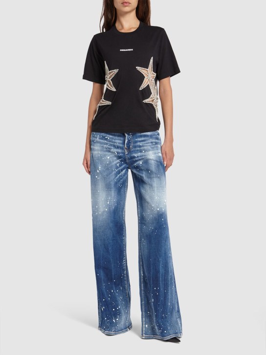 Dsquared2: Traveller painted wide jeans - Blue - women_1 | Luisa Via Roma