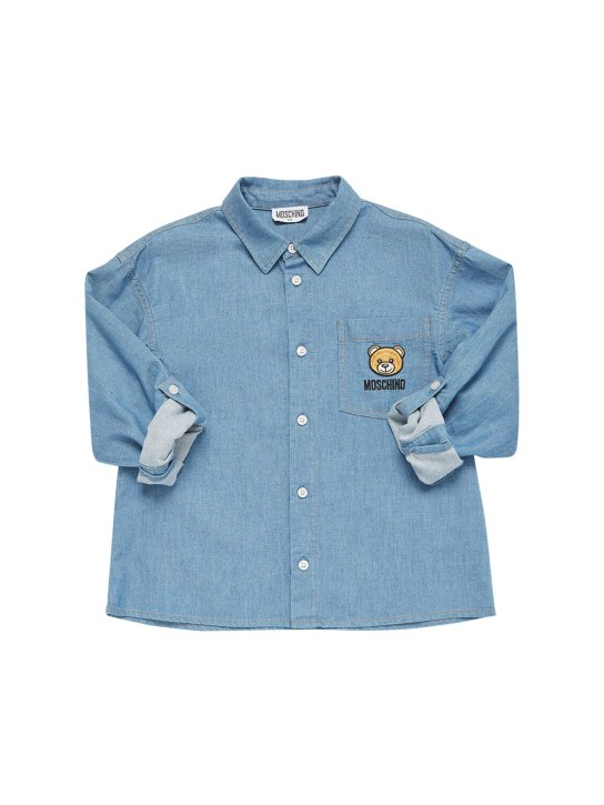 Moschino: Camisa de algodón cambray - Denim - kids-boys_0 | Luisa Via Roma