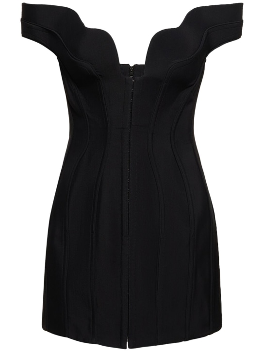 MUGLER: Vestido corto de sarga con hombros descubiertos - Negro - women_0 | Luisa Via Roma