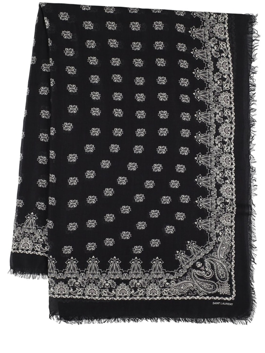 Saint Laurent: 莫代尔&羊绒围巾 - 黑色/象牙色 - women_0 | Luisa Via Roma