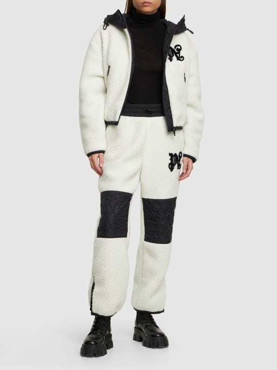 Palm Angels: Monogram wool blend puffer ski jacket - White/Black - women_1 | Luisa Via Roma