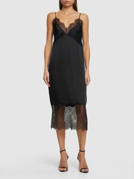 ANINE BING: Amelie silk blend midi dress - Black - women_1 | Luisa Via Roma