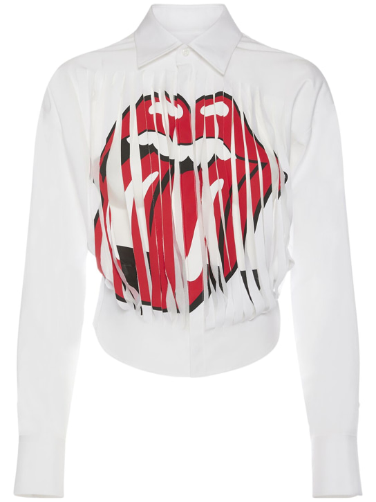 Dsquared2: Camicia cropped Rolling Stones distressed - Bianco/Rosso - women_0 | Luisa Via Roma