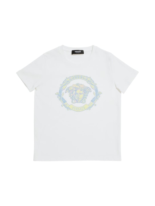 Versace: Bedrucktes T-Shirt aus Baumwolljersey - Weiß - kids-boys_0 | Luisa Via Roma