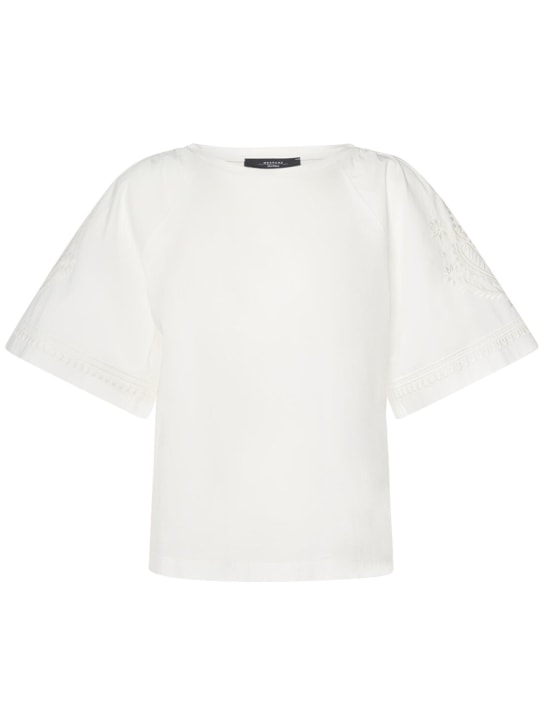 Weekend Max Mara: Top de algodón jersey con bordado - Blanco - women_0 | Luisa Via Roma