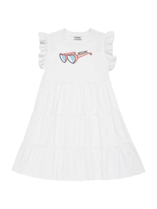 Moschino: 棉质双面布连衣裙 - 白色 - kids-girls_0 | Luisa Via Roma
