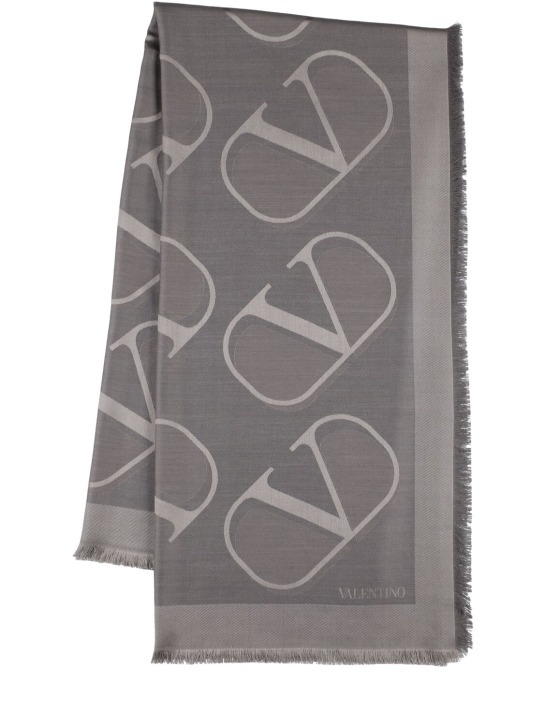 Valentino Garavani: V Logo silk & wool scarf - Grey - women_0 | Luisa Via Roma