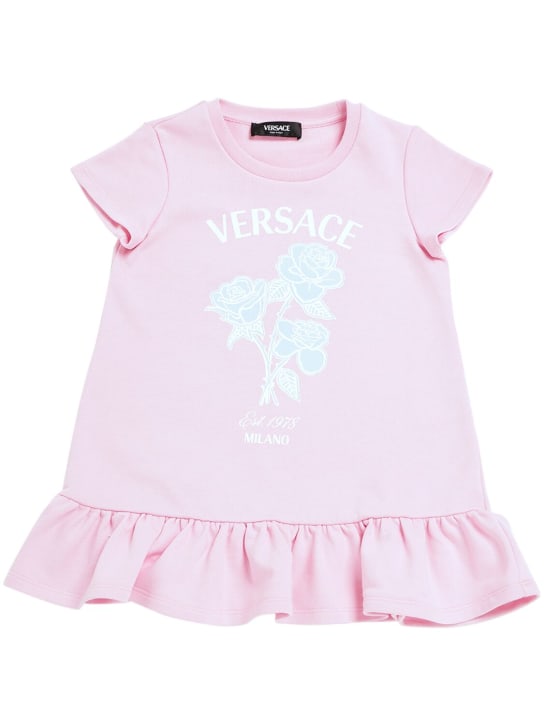 Versace: Kleid aus Baumwollfleece mit Rüschen - Rosa - kids-girls_0 | Luisa Via Roma