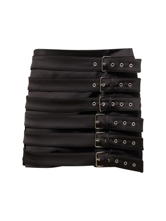 Giuseppe Di Morabito: Satin mini skirt w/ buckle straps - Siyah - women_0 | Luisa Via Roma
