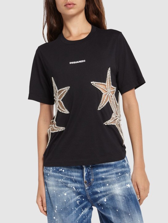 Dsquared2: 星星装饰平纹针织T恤 - 黑色 - women_1 | Luisa Via Roma