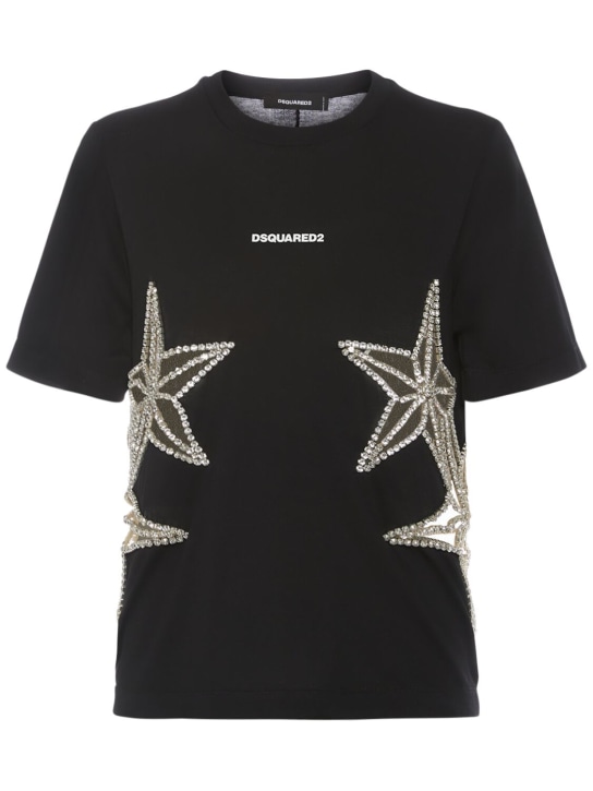 Dsquared2: Embellished stars jersey t-shirt - Siyah - women_0 | Luisa Via Roma