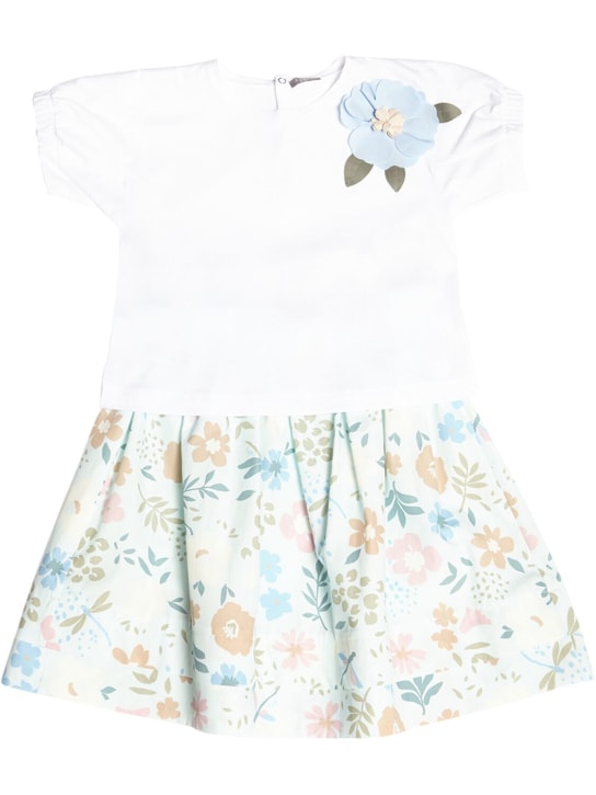 Il Gufo: T-shirt en jersey de coton & jupe en popeline - Blanc/Vert - kids-girls_0 | Luisa Via Roma