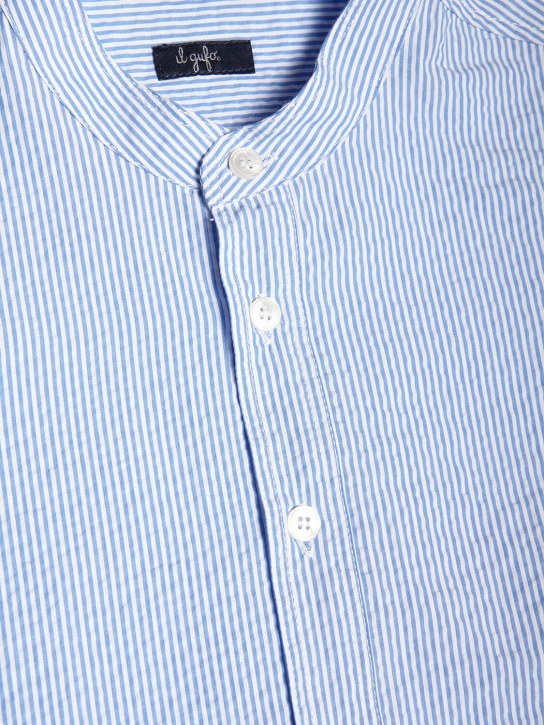 Il Gufo: Cotton seersucker shirt - Beyaz/Mavi - kids-boys_1 | Luisa Via Roma