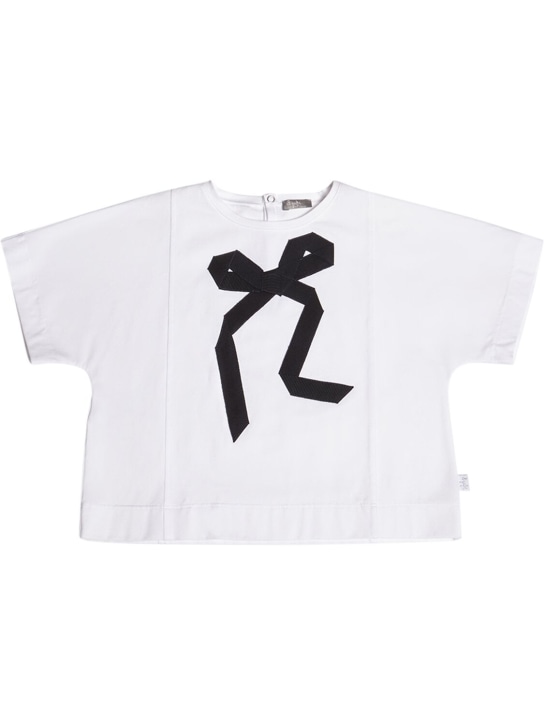 Il Gufo: Camiseta de jersey de algodón bordada - Blanco/Marino - kids-girls_0 | Luisa Via Roma