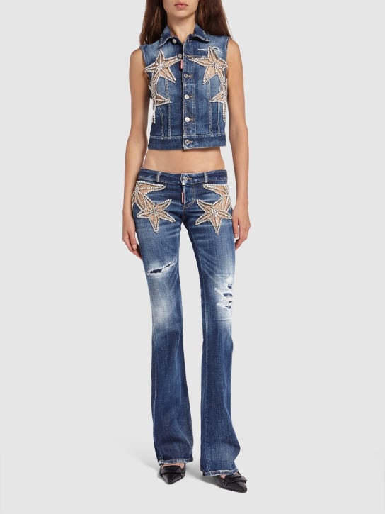Dsquared2: Embroidered stars low rise flared jeans - Mavi - women_1 | Luisa Via Roma