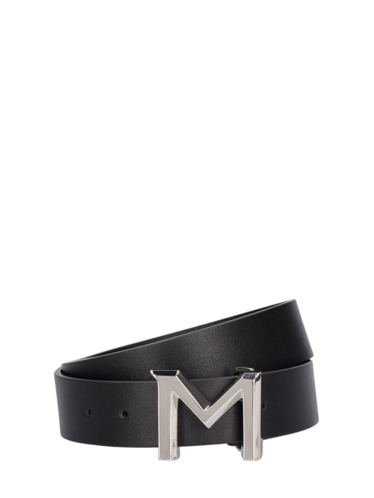 MUGLER: Logo buckle leather belt - Siyah - men_0 | Luisa Via Roma