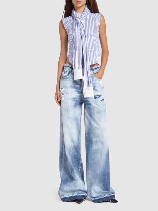 Dsquared2: Chemise sans manches en coton à rayures - Blanc/Bleu - women_1 | Luisa Via Roma