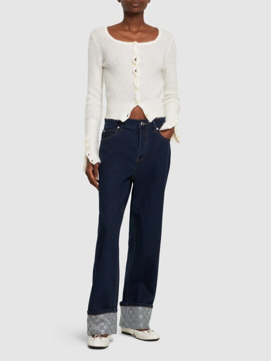 Alexander Wang: Embellished straight cotton jeans - Mavi - women_1 | Luisa Via Roma