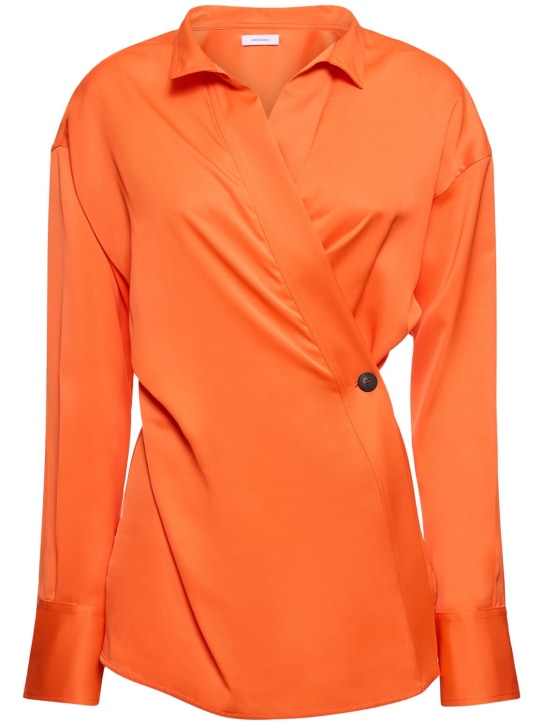 Ferragamo: 弹力粘胶纤维围裹式衬衫 - 橙色 - women_0 | Luisa Via Roma