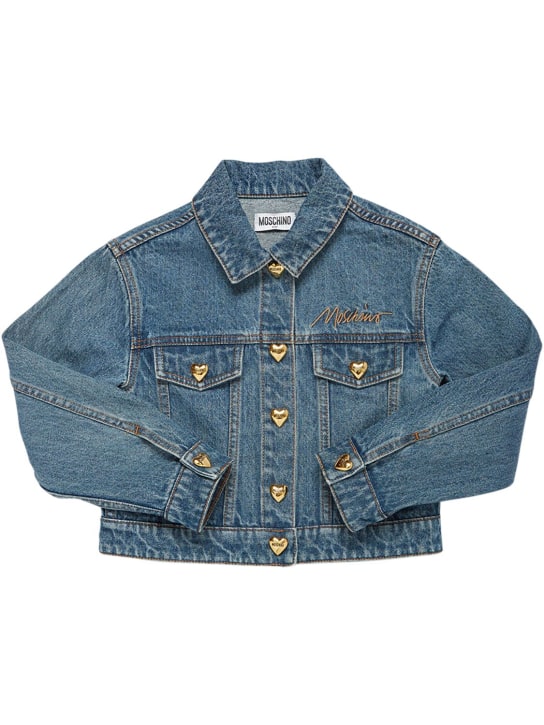 Moschino: Cotton denim jacket - Mavi - kids-girls_0 | Luisa Via Roma