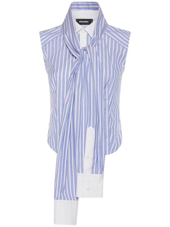 Dsquared2: 条纹棉质无袖打结衬衫 - 白色/蓝色 - women_0 | Luisa Via Roma