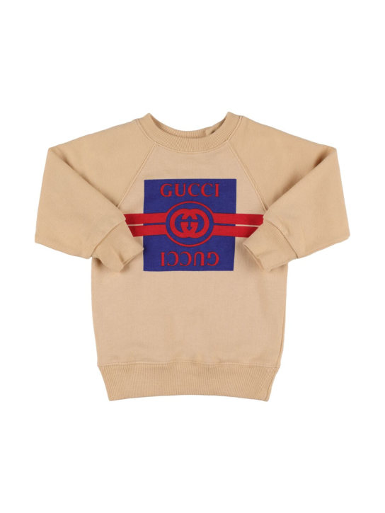 Gucci: Sweat-shirt en jersey de coton - Crème Multicouleur - kids-boys_0 | Luisa Via Roma