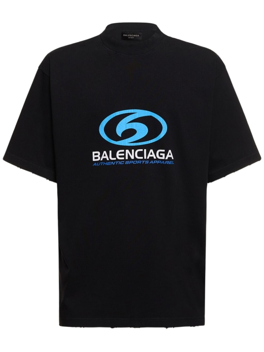 Balenciaga: Surfer cracked vintage cotton t-shirt - Black/Blue - men_0 | Luisa Via Roma