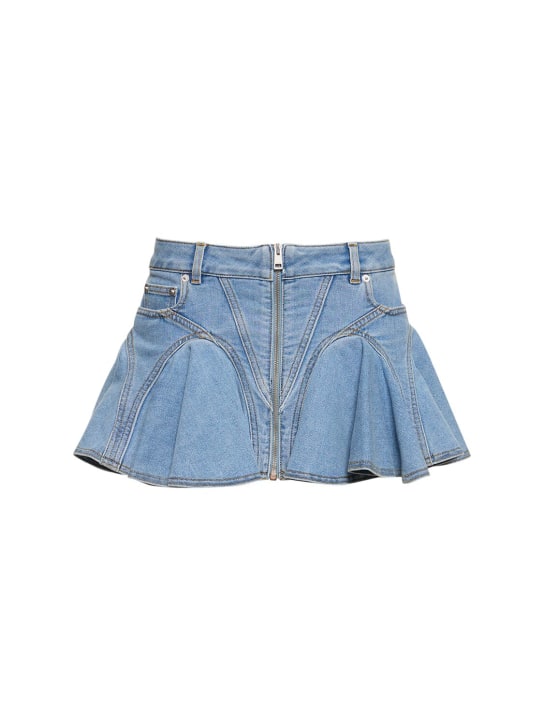 MUGLER: Ruffled cotton denim mini skirt - Mavi - women_0 | Luisa Via Roma